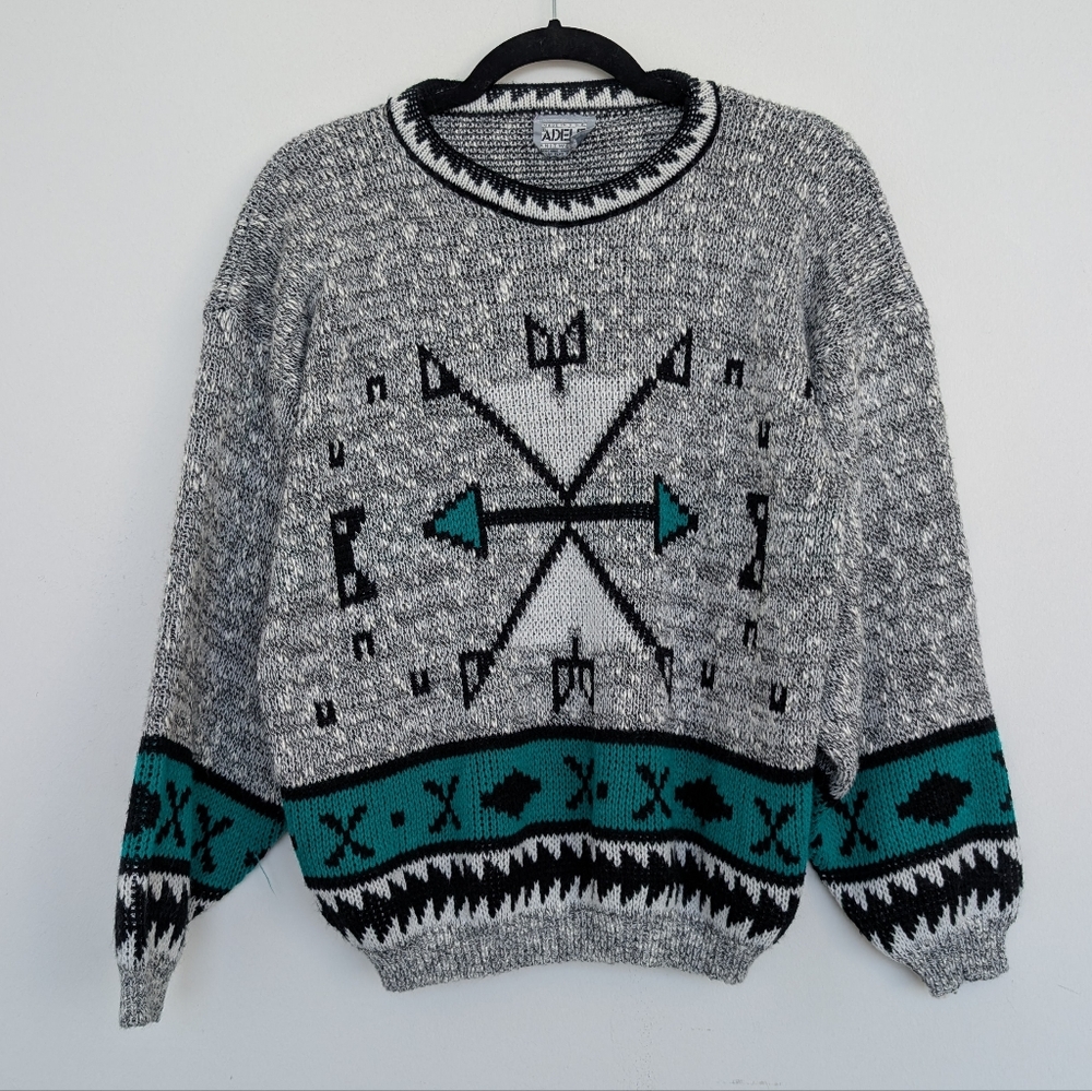 Vintage Adele Aztec Tribal Slouchy Woven Crewneck Sweater Sz S/M Made in USA